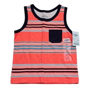 OshKosh Bgosh Boys size 2T Sleeveless Tank Top T shirt Top Orange Blue White NWT